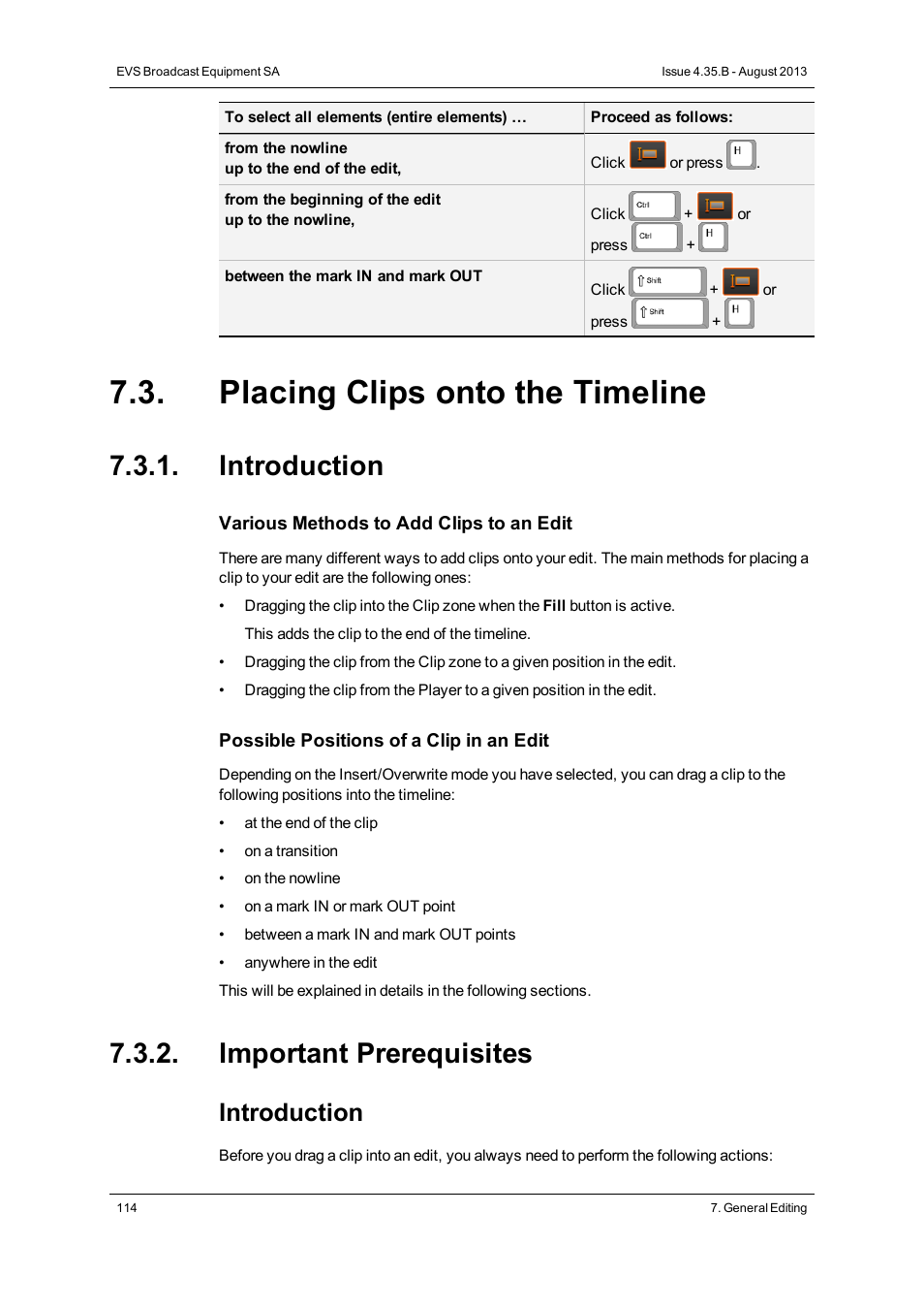 Placing clips onto the timeline, Introduction, Important prerequisites | EVS XEDIO CleanEdit Version 4.35 - August 2013 User Manual User Manual | Page 130 / 256