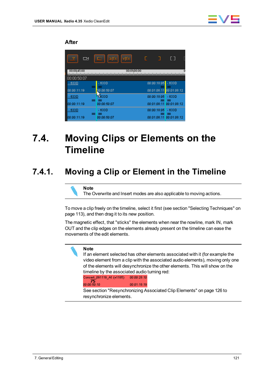 Moving clips or elements on the timeline, Moving a clip or element in the timeline | EVS XEDIO CleanEdit Version 4.35 - August 2013 User Manual User Manual | Page 137 / 256