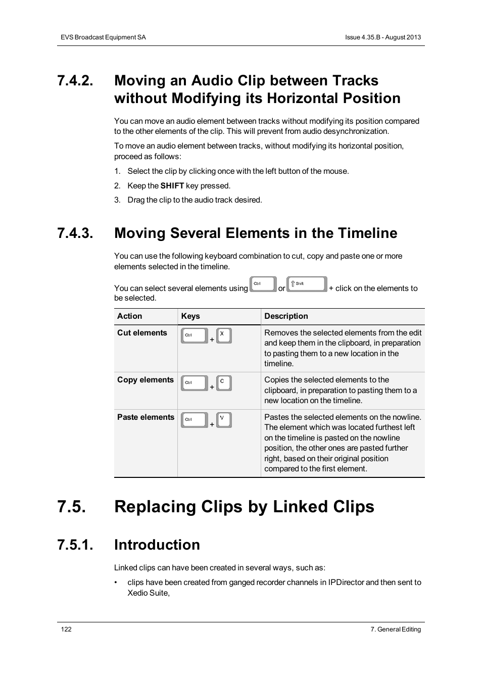 Moving several elements in the timeline, Replacing clips by linked clips, Introduction | EVS XEDIO CleanEdit Version 4.35 - August 2013 User Manual User Manual | Page 138 / 256