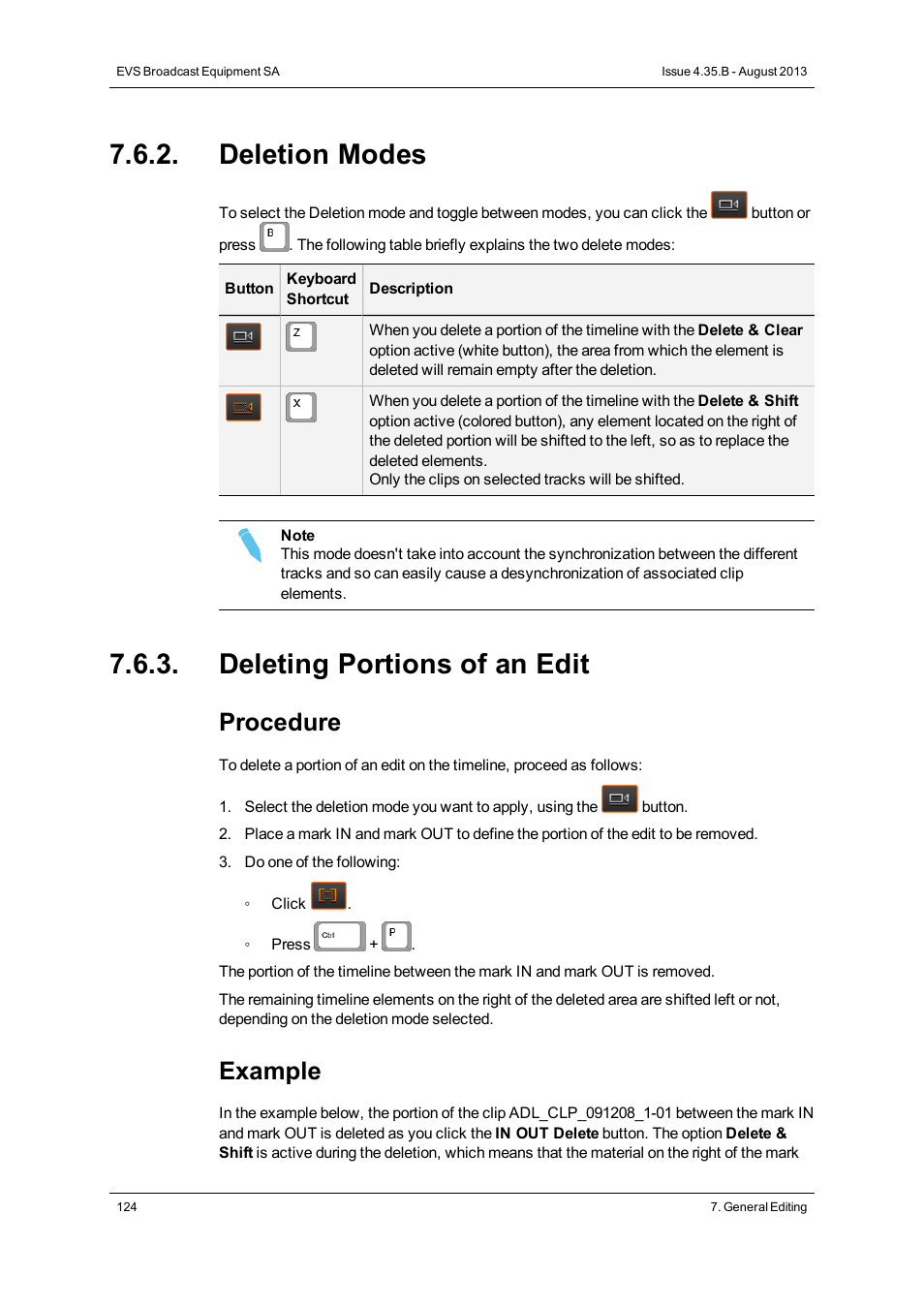 Deletion modes, Deleting portions of an edit, Procedure | Example | EVS XEDIO CleanEdit Version 4.35 - August 2013 User Manual User Manual | Page 140 / 256