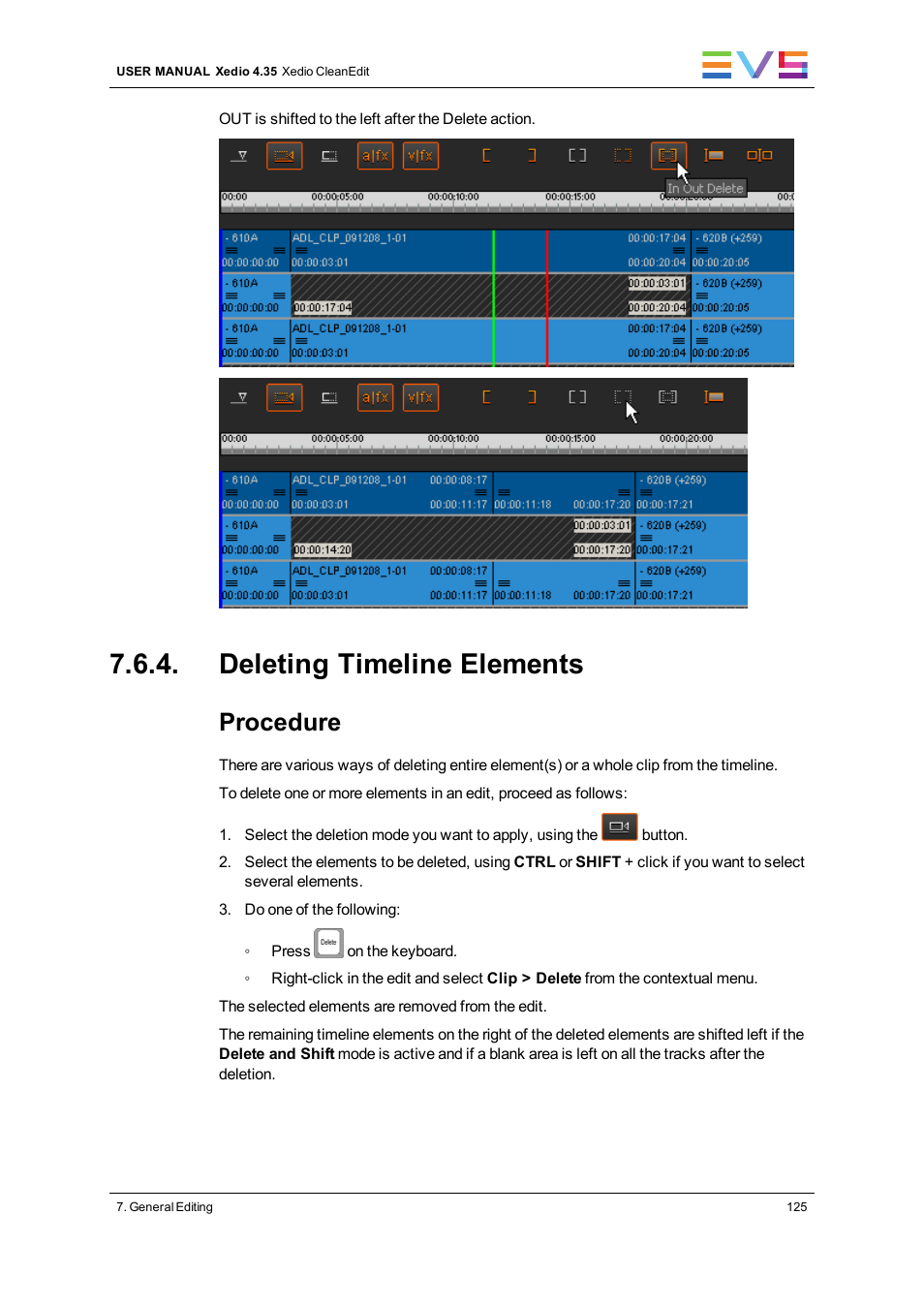 Deleting timeline elements, Procedure | EVS XEDIO CleanEdit Version 4.35 - August 2013 User Manual User Manual | Page 141 / 256