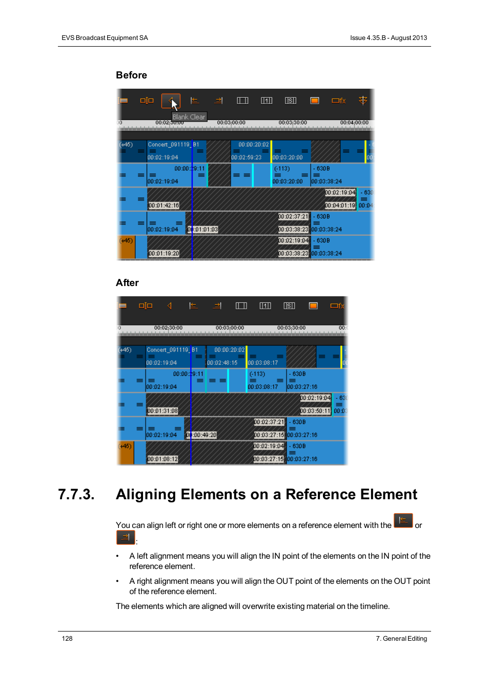 Aligning elements on a reference element | EVS XEDIO CleanEdit Version 4.35 - August 2013 User Manual User Manual | Page 144 / 256