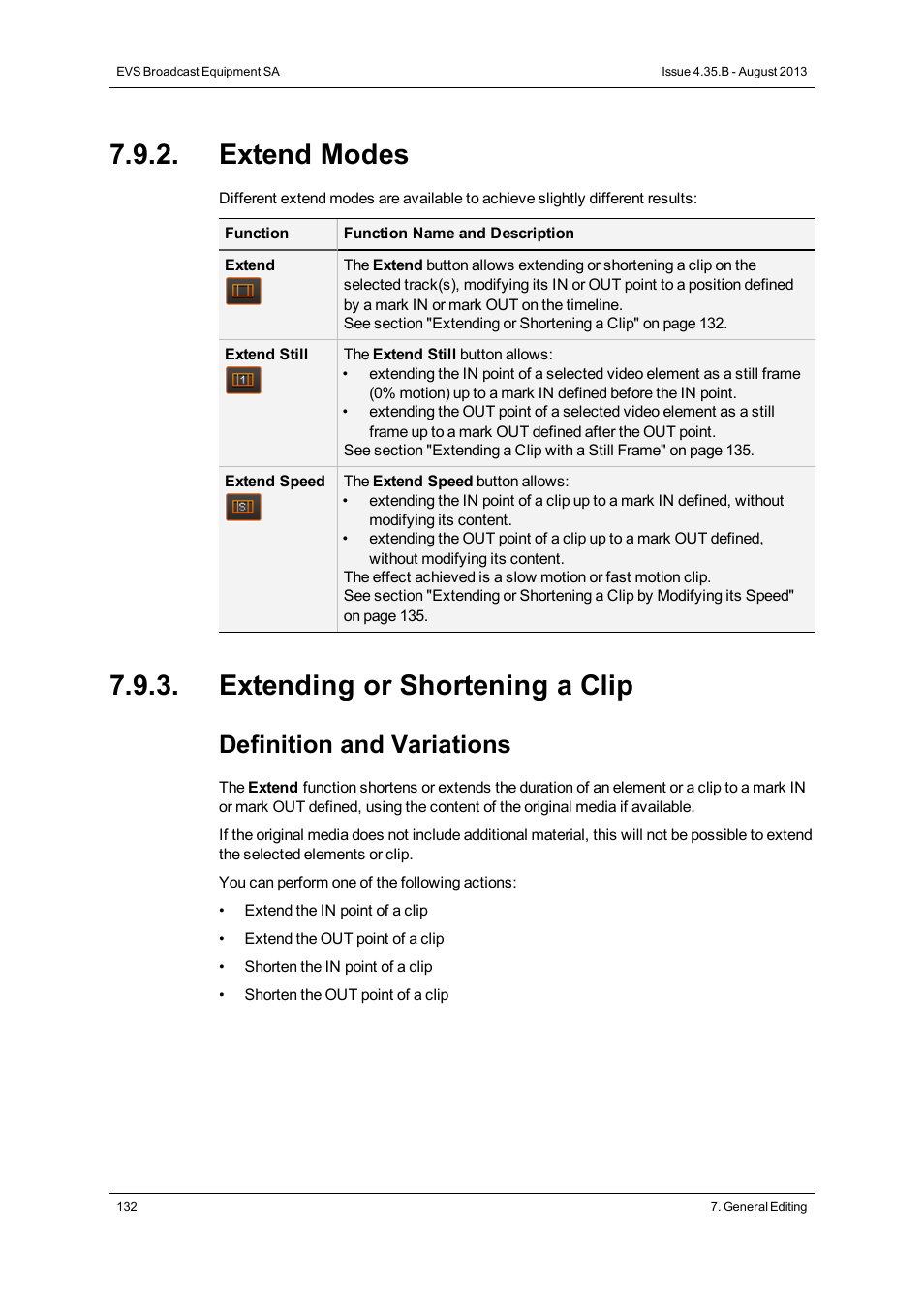 Extend modes, Extending or shortening a clip, Definition and variations | EVS XEDIO CleanEdit Version 4.35 - August 2013 User Manual User Manual | Page 148 / 256