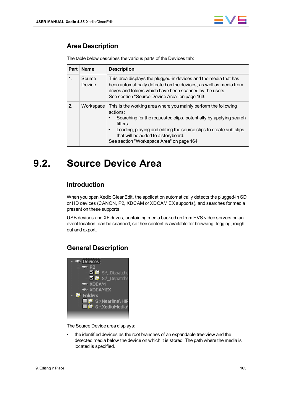 Source device area, Area description, Introduction | General description | EVS XEDIO CleanEdit Version 4.35 - August 2013 User Manual User Manual | Page 179 / 256