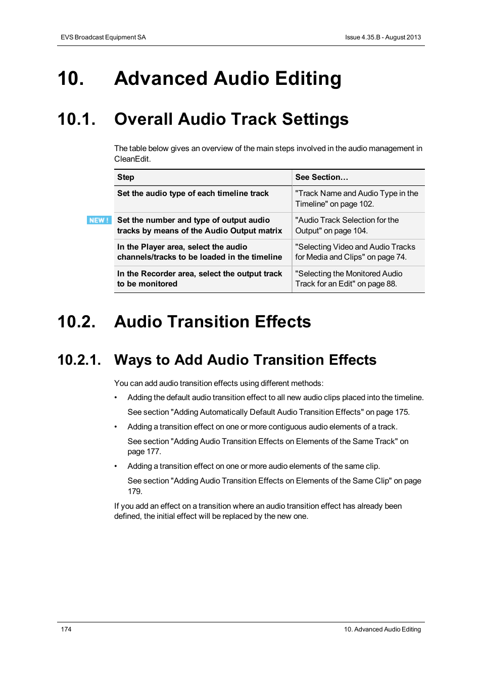 Advanced audio editing, Overall audio track settings, Audio transition effects | Ways to add audio transition effects | EVS XEDIO CleanEdit Version 4.35 - August 2013 User Manual User Manual | Page 190 / 256