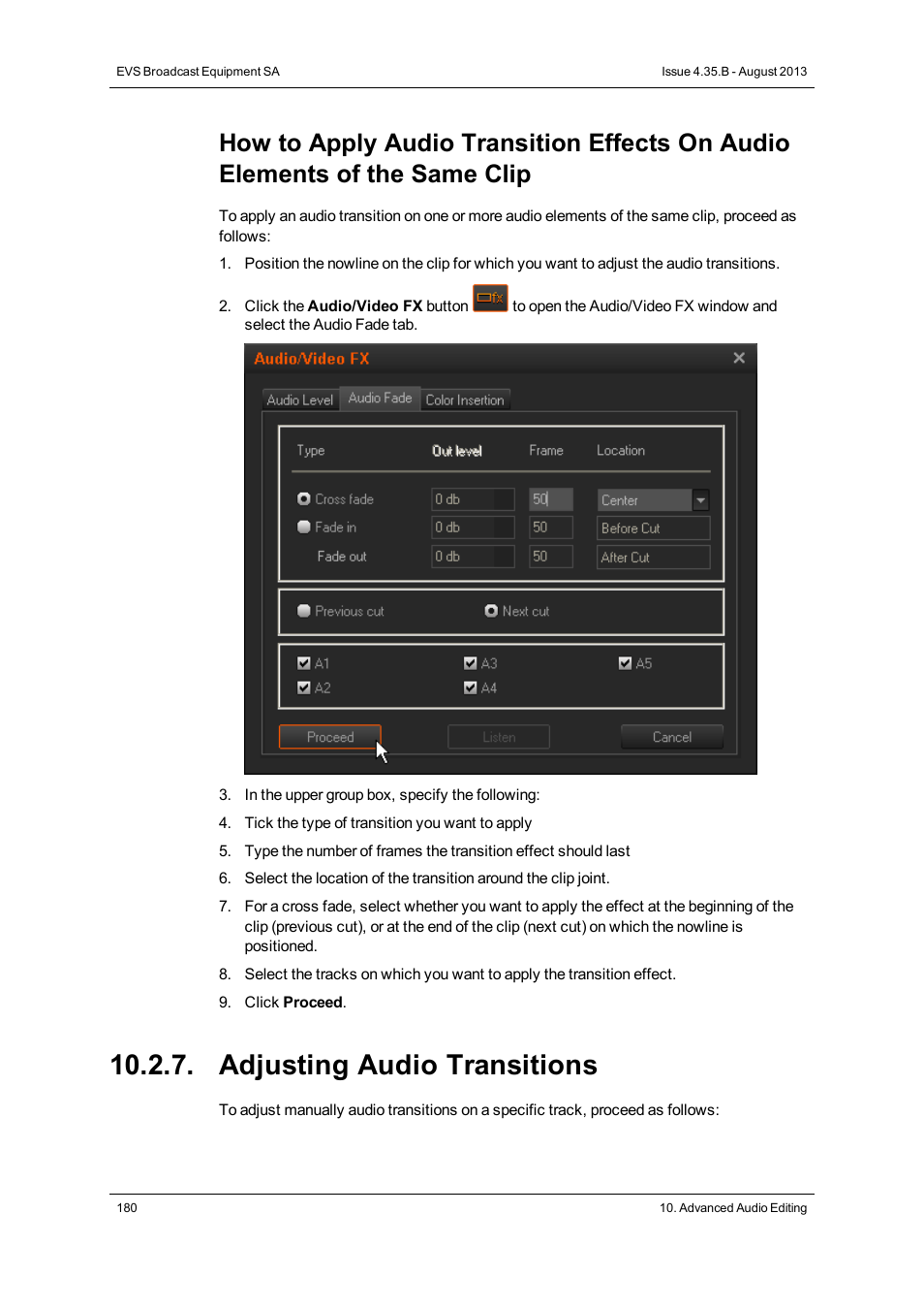 Adjusting audio transitions | EVS XEDIO CleanEdit Version 4.35 - August 2013 User Manual User Manual | Page 196 / 256