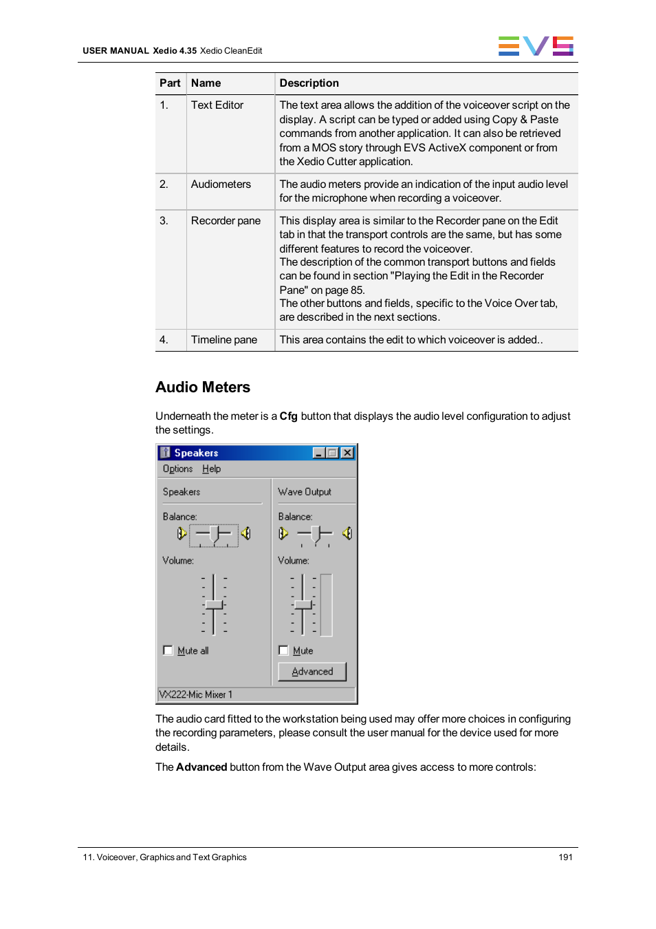 Audio meters | EVS XEDIO CleanEdit Version 4.35 - August 2013 User Manual User Manual | Page 207 / 256