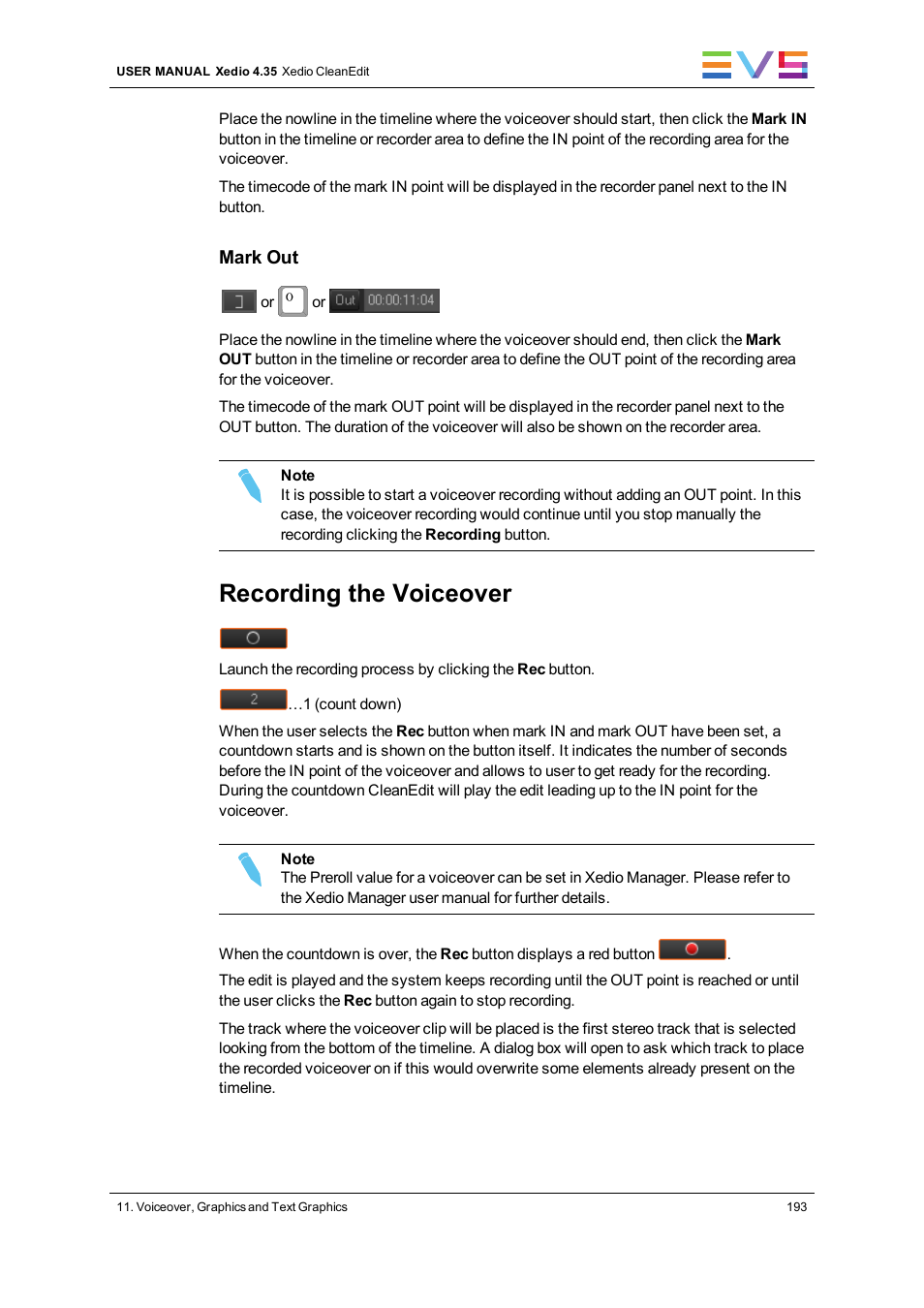 Recording the voiceover | EVS XEDIO CleanEdit Version 4.35 - August 2013 User Manual User Manual | Page 209 / 256
