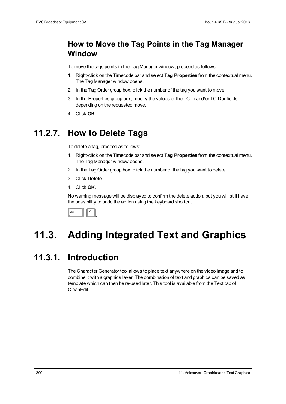 How to delete tags, Adding integrated text and graphics, Introduction | EVS XEDIO CleanEdit Version 4.35 - August 2013 User Manual User Manual | Page 216 / 256