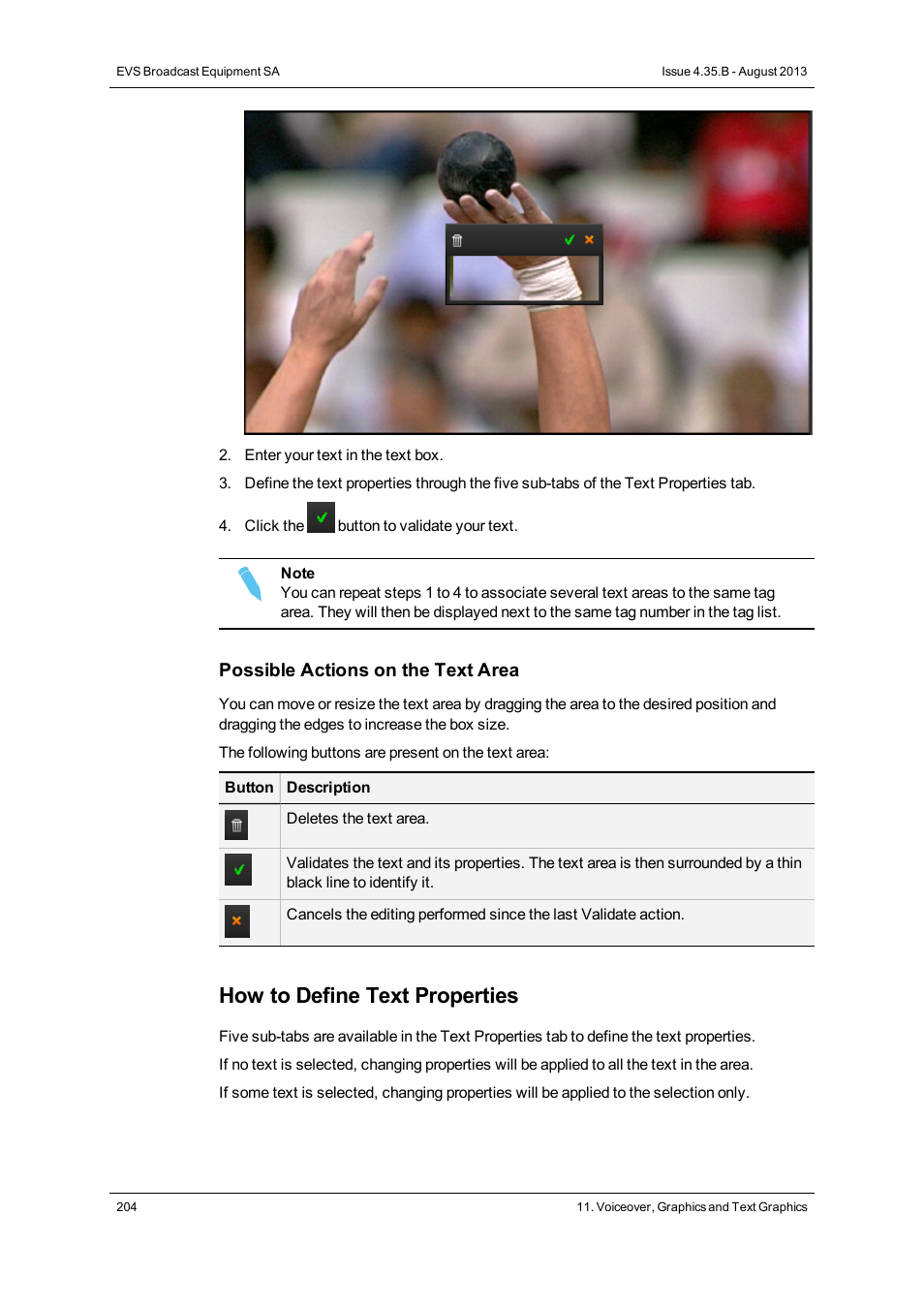 How to define text properties | EVS XEDIO CleanEdit Version 4.35 - August 2013 User Manual User Manual | Page 220 / 256