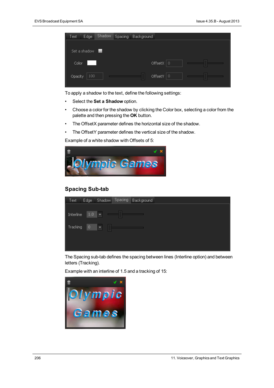 Spacing sub-tab | EVS XEDIO CleanEdit Version 4.35 - August 2013 User Manual User Manual | Page 222 / 256