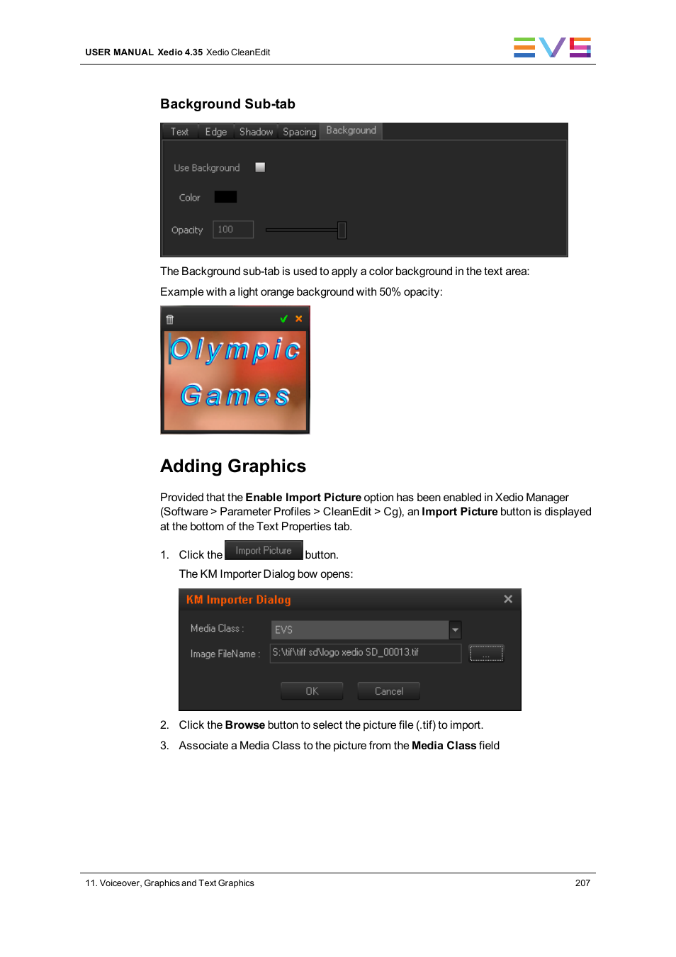 Adding graphics | EVS XEDIO CleanEdit Version 4.35 - August 2013 User Manual User Manual | Page 223 / 256