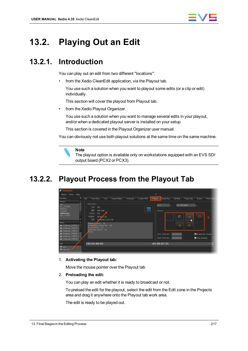 Playing out an edit, Introduction, Playout process from the playout tab | EVS XEDIO CleanEdit Version 4.35 - August 2013 User Manual User Manual | Page 233 / 256