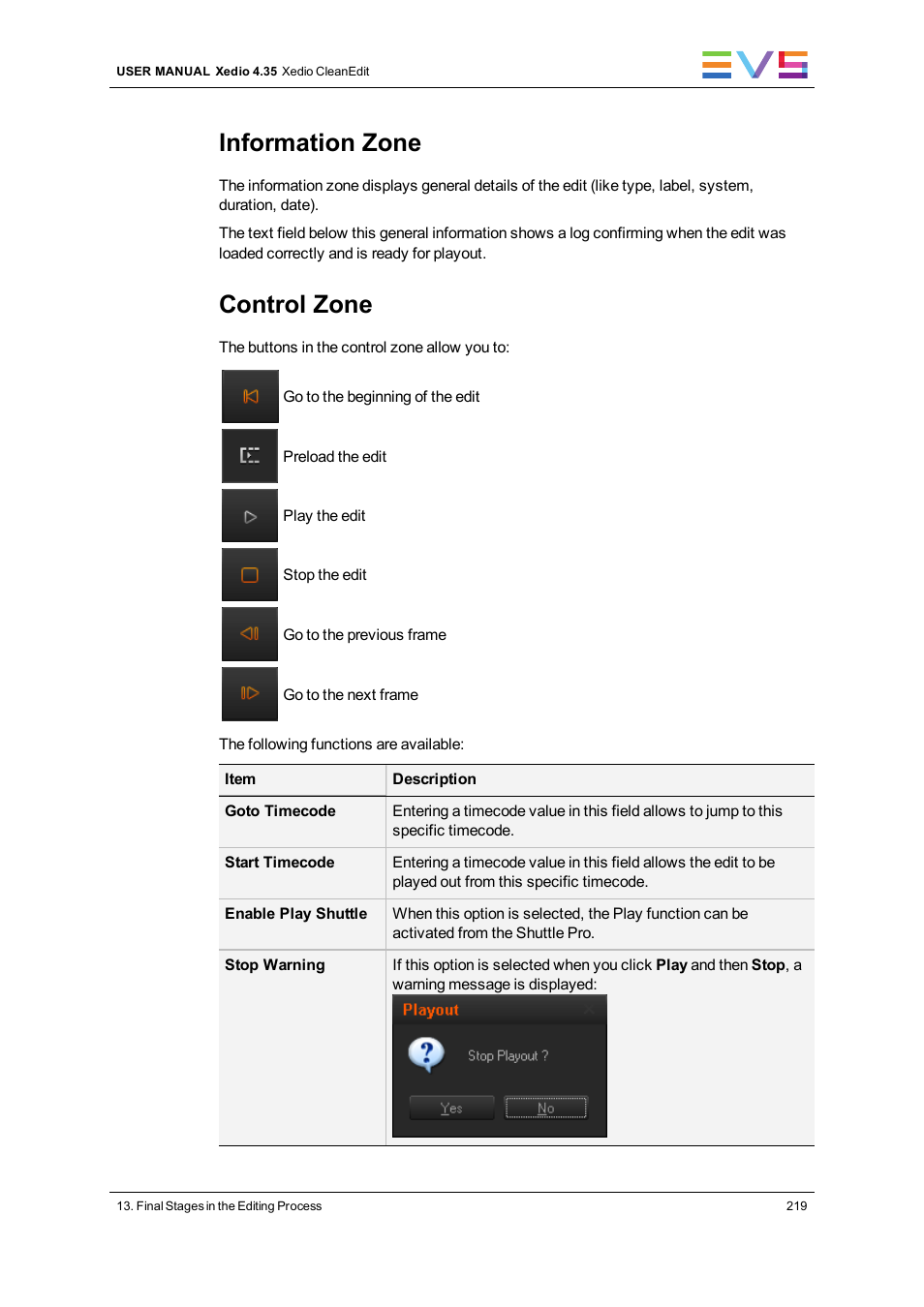 Information zone, Control zone | EVS XEDIO CleanEdit Version 4.35 - August 2013 User Manual User Manual | Page 235 / 256