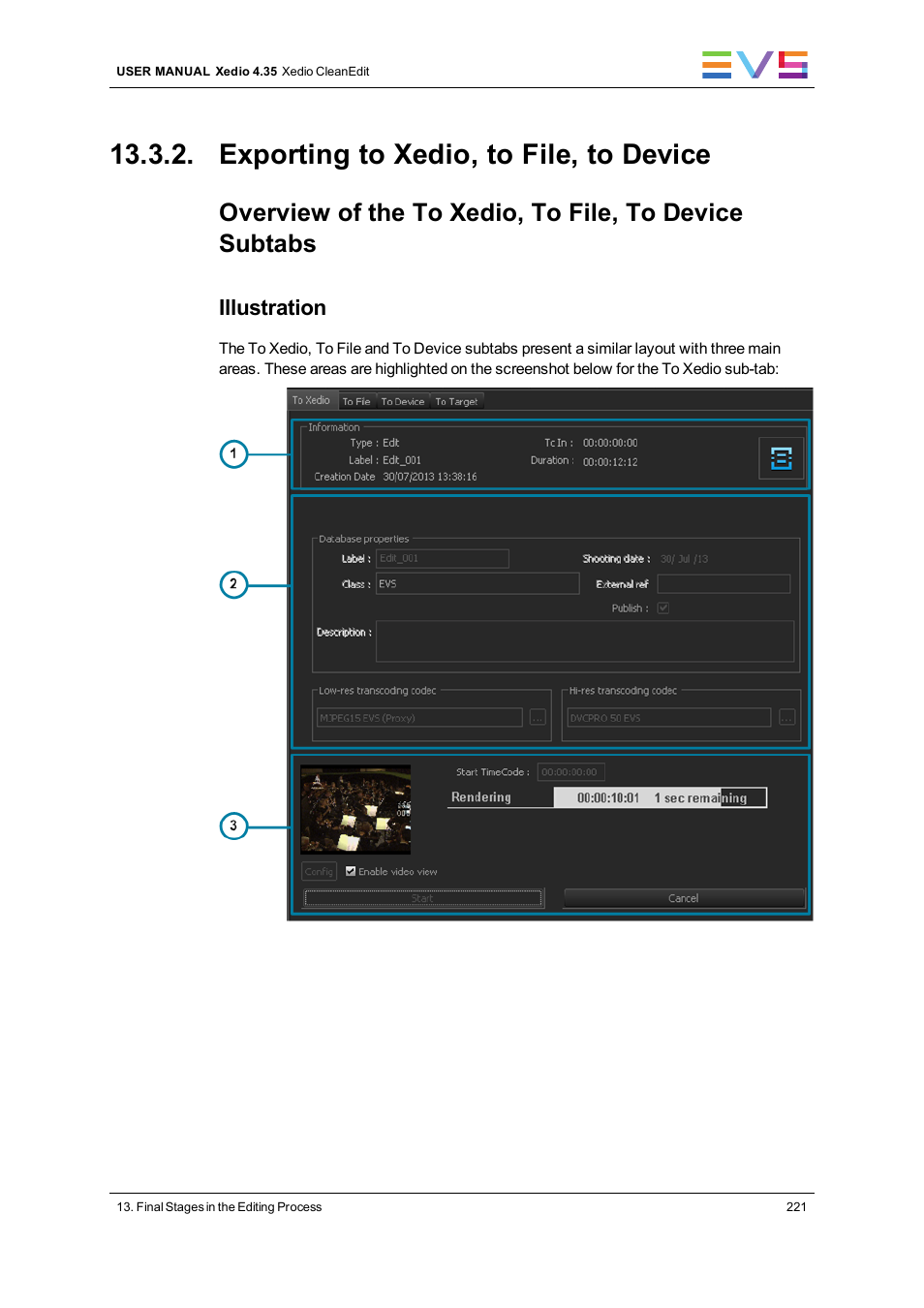Exporting to xedio, to file, to device, Illustration | EVS XEDIO CleanEdit Version 4.35 - August 2013 User Manual User Manual | Page 237 / 256