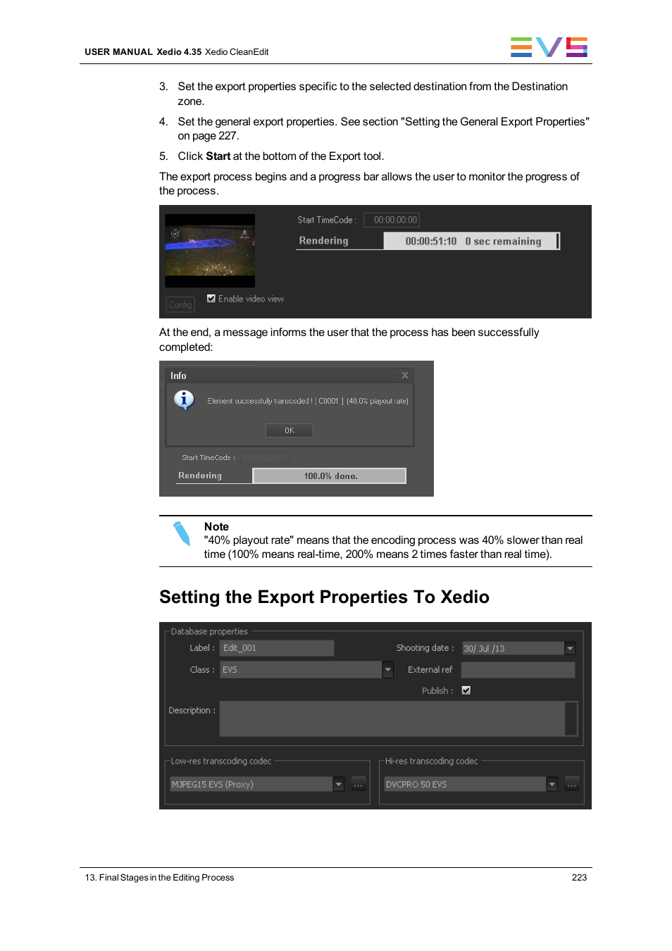 Setting the export properties to xedio | EVS XEDIO CleanEdit Version 4.35 - August 2013 User Manual User Manual | Page 239 / 256