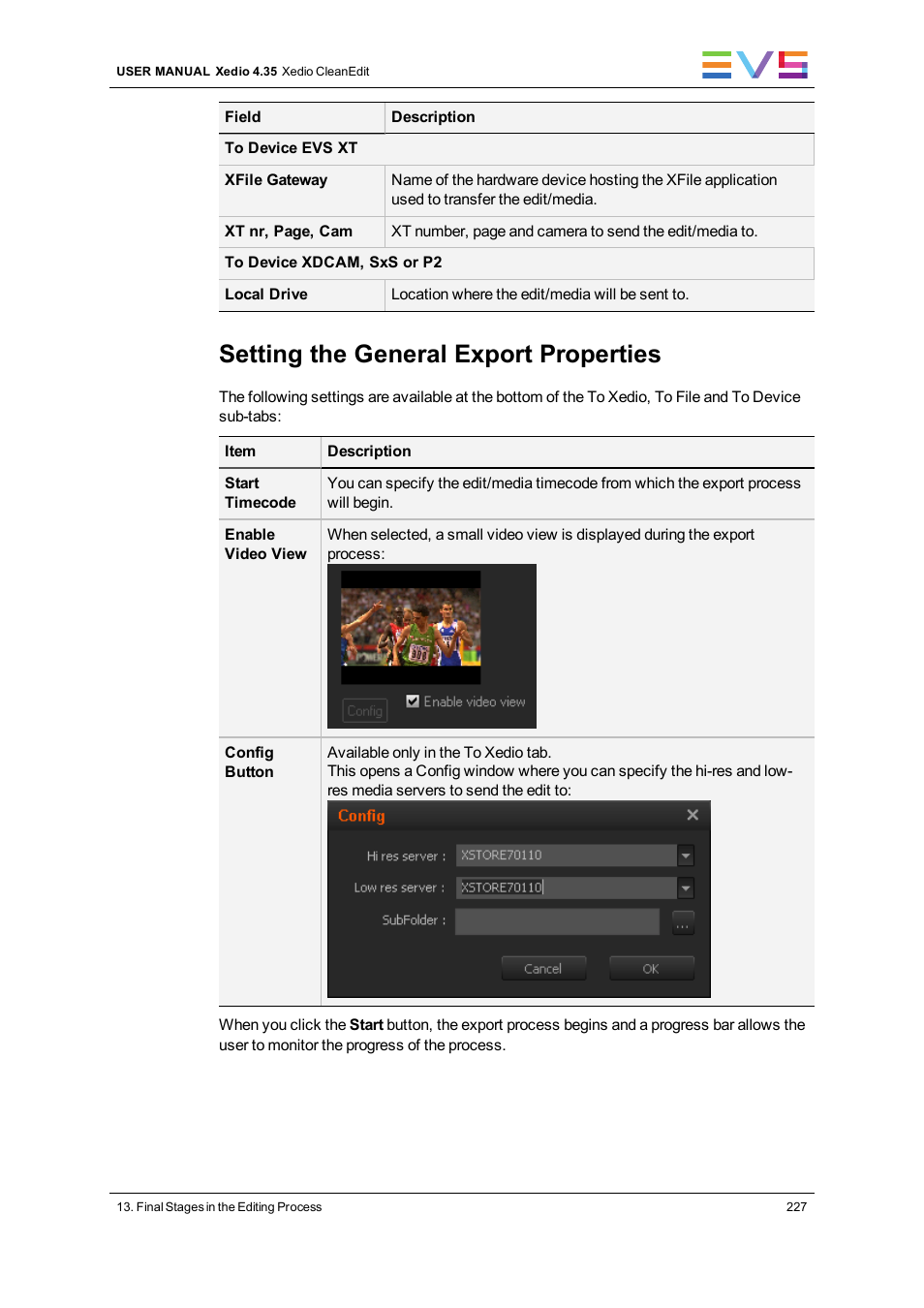 Setting the general export properties | EVS XEDIO CleanEdit Version 4.35 - August 2013 User Manual User Manual | Page 243 / 256