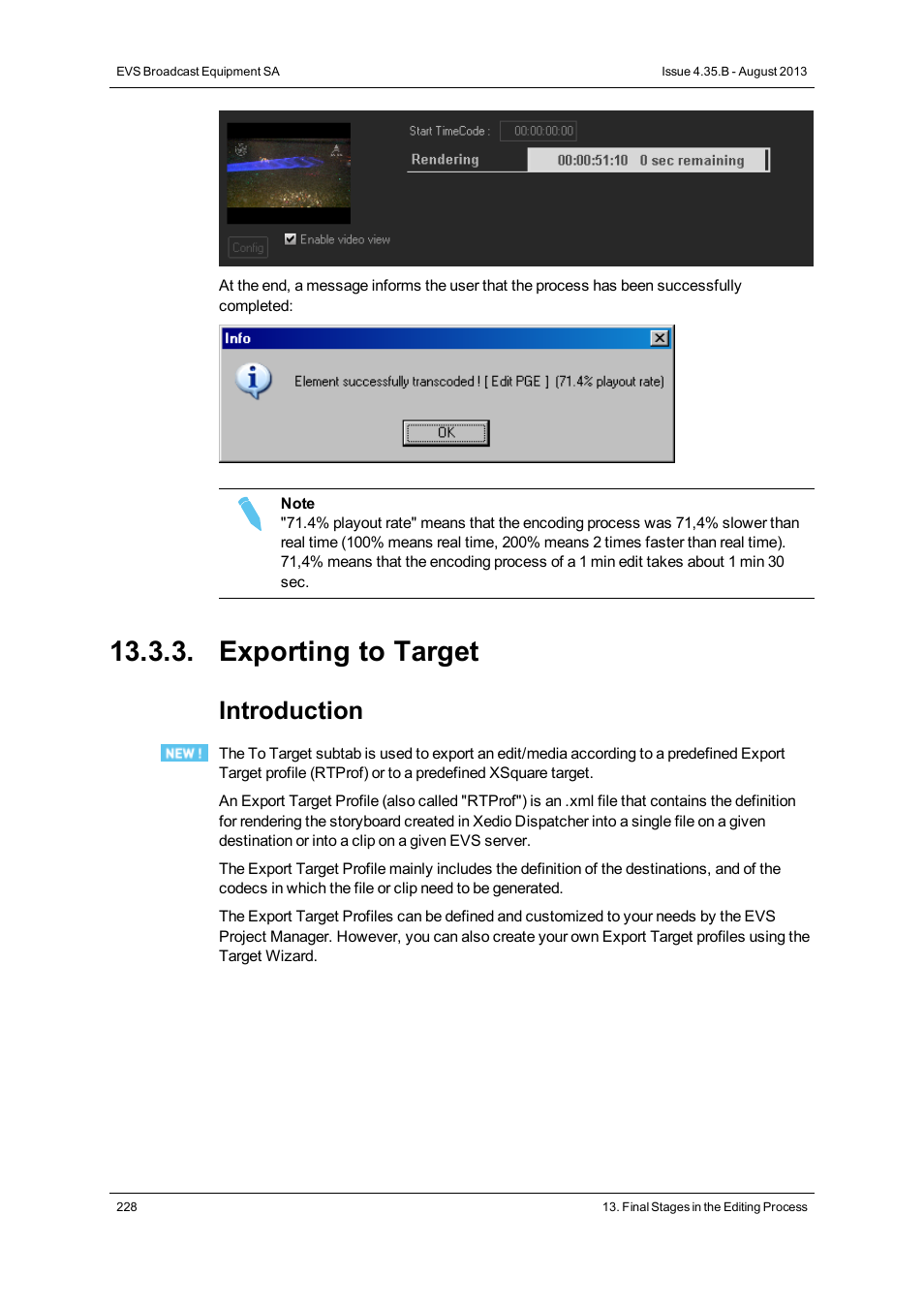 Exporting to target, Introduction | EVS XEDIO CleanEdit Version 4.35 - August 2013 User Manual User Manual | Page 244 / 256