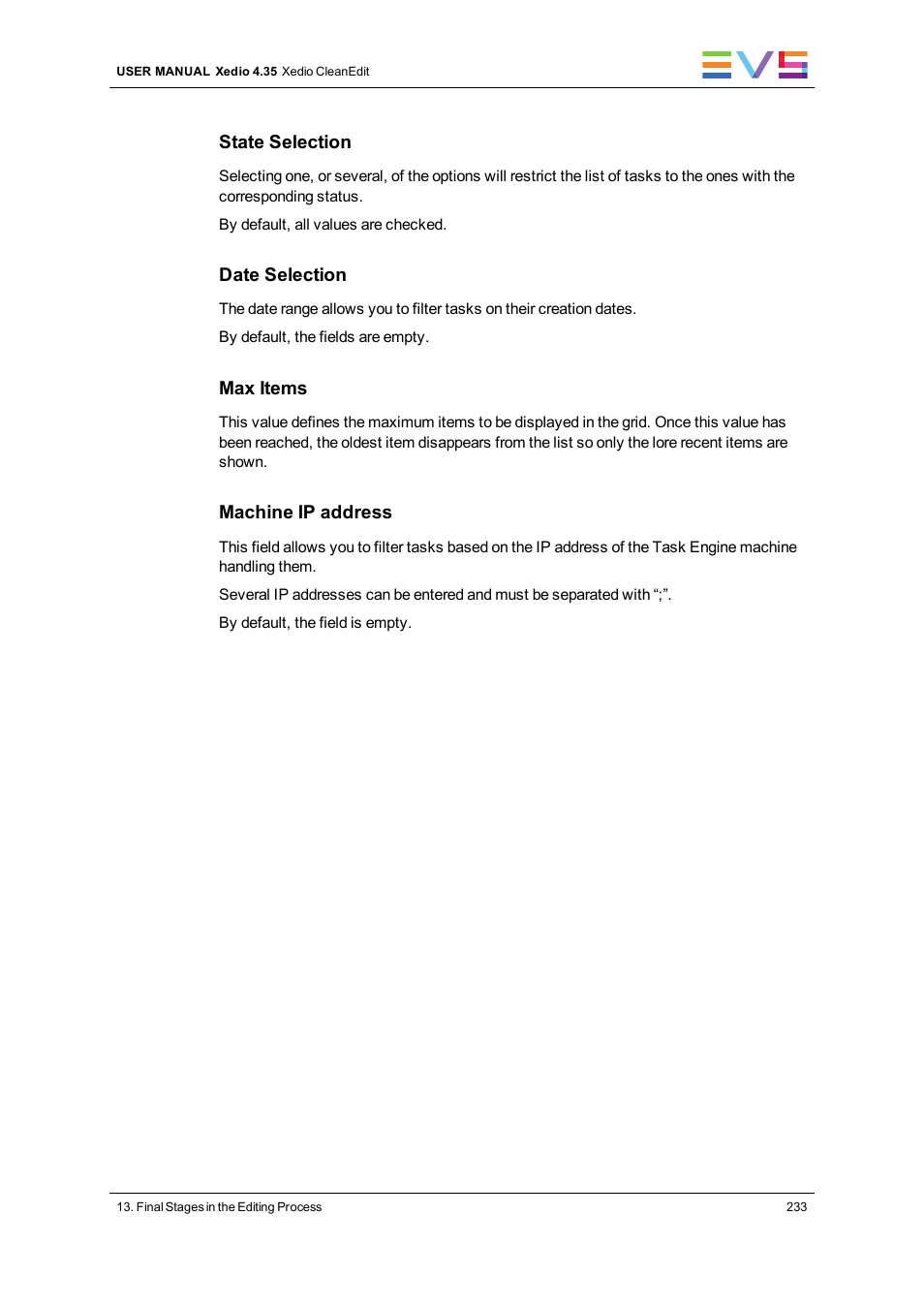 EVS XEDIO CleanEdit Version 4.35 - August 2013 User Manual User Manual | Page 249 / 256