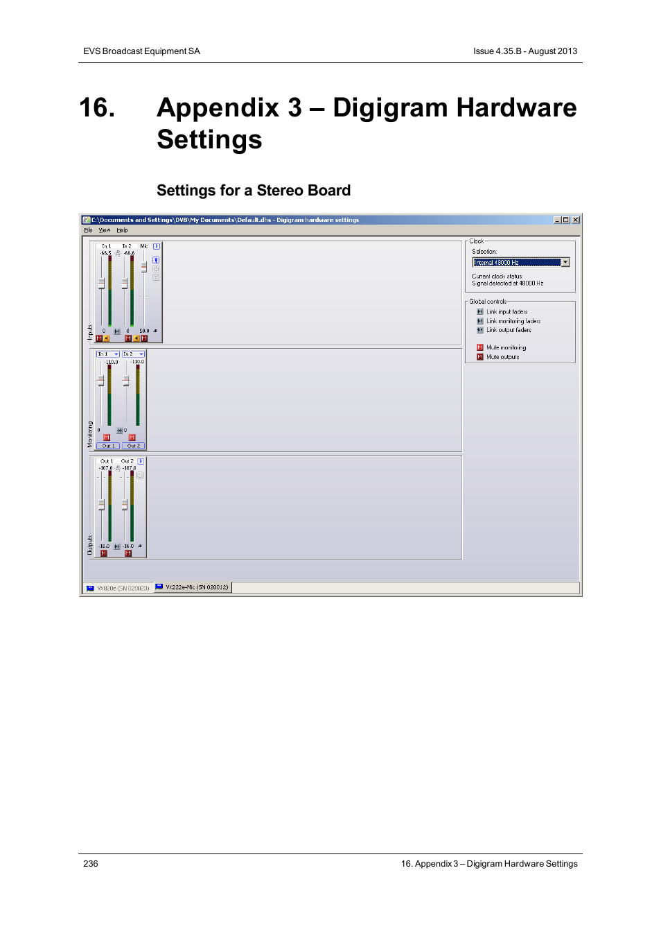 Appendix 3 – digigram hardware settings | EVS XEDIO CleanEdit Version 4.35 - August 2013 User Manual User Manual | Page 252 / 256