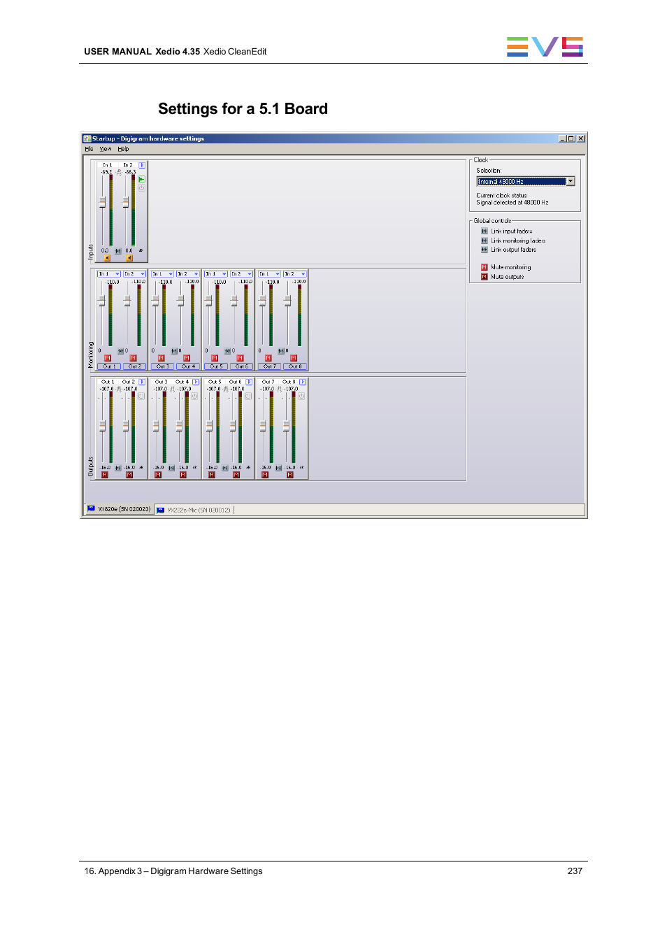Settings for a 5.1 board | EVS XEDIO CleanEdit Version 4.35 - August 2013 User Manual User Manual | Page 253 / 256