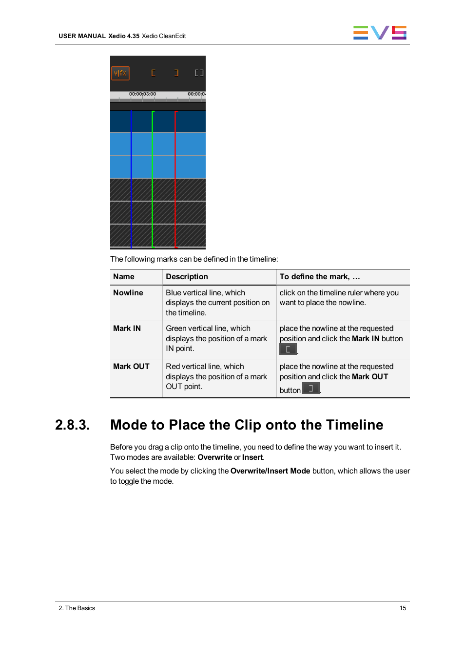Mode to place the clip onto the timeline | EVS XEDIO CleanEdit Version 4.35 - August 2013 User Manual User Manual | Page 31 / 256