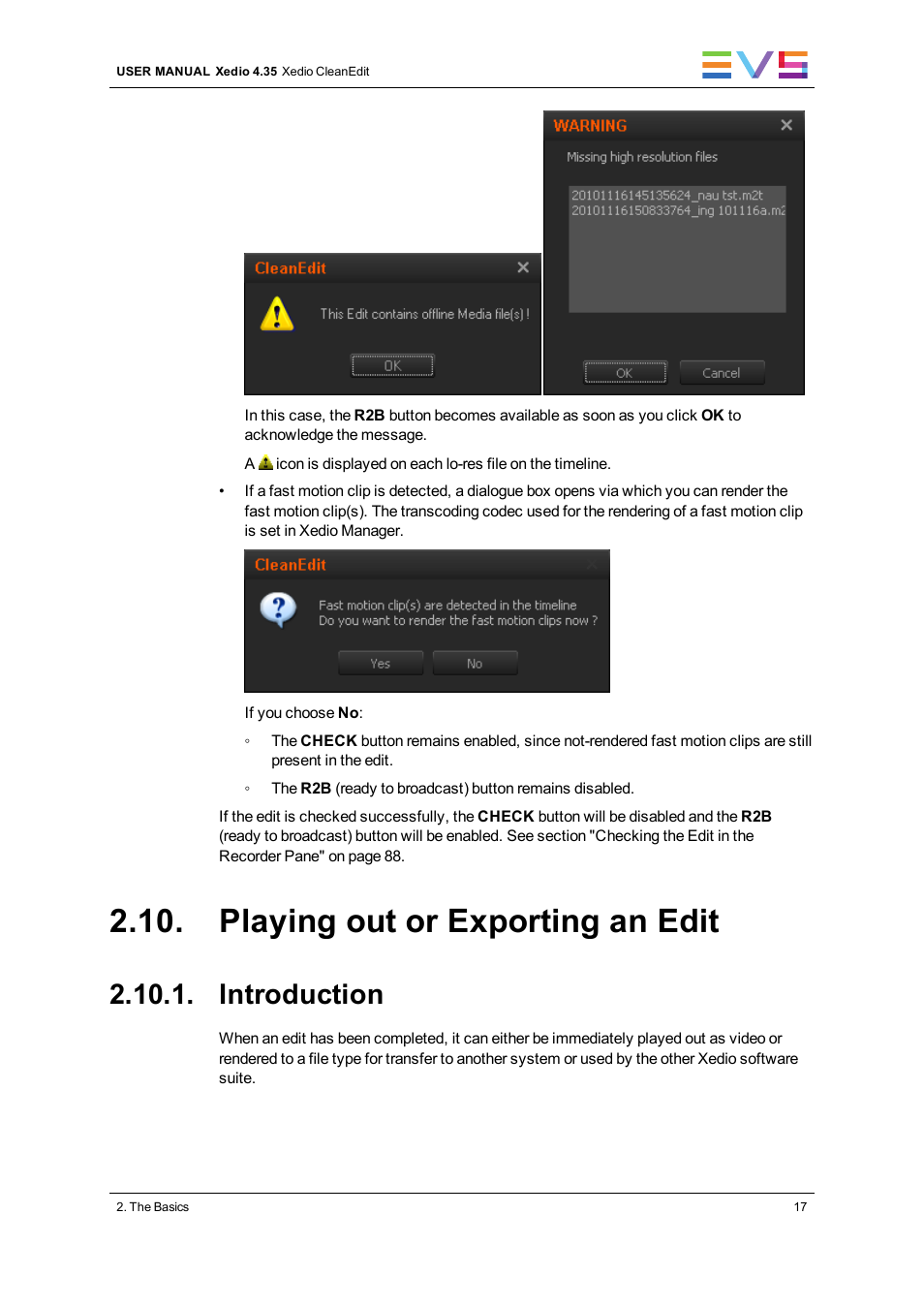 Playing out or exporting an edit, Introduction | EVS XEDIO CleanEdit Version 4.35 - August 2013 User Manual User Manual | Page 33 / 256