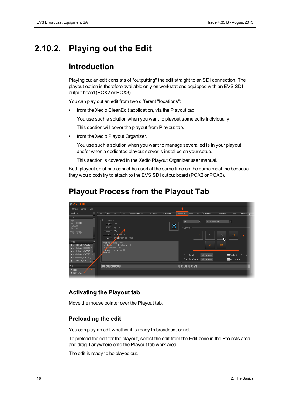 Playing out the edit, Introduction, Playout process from the playout tab | EVS XEDIO CleanEdit Version 4.35 - August 2013 User Manual User Manual | Page 34 / 256