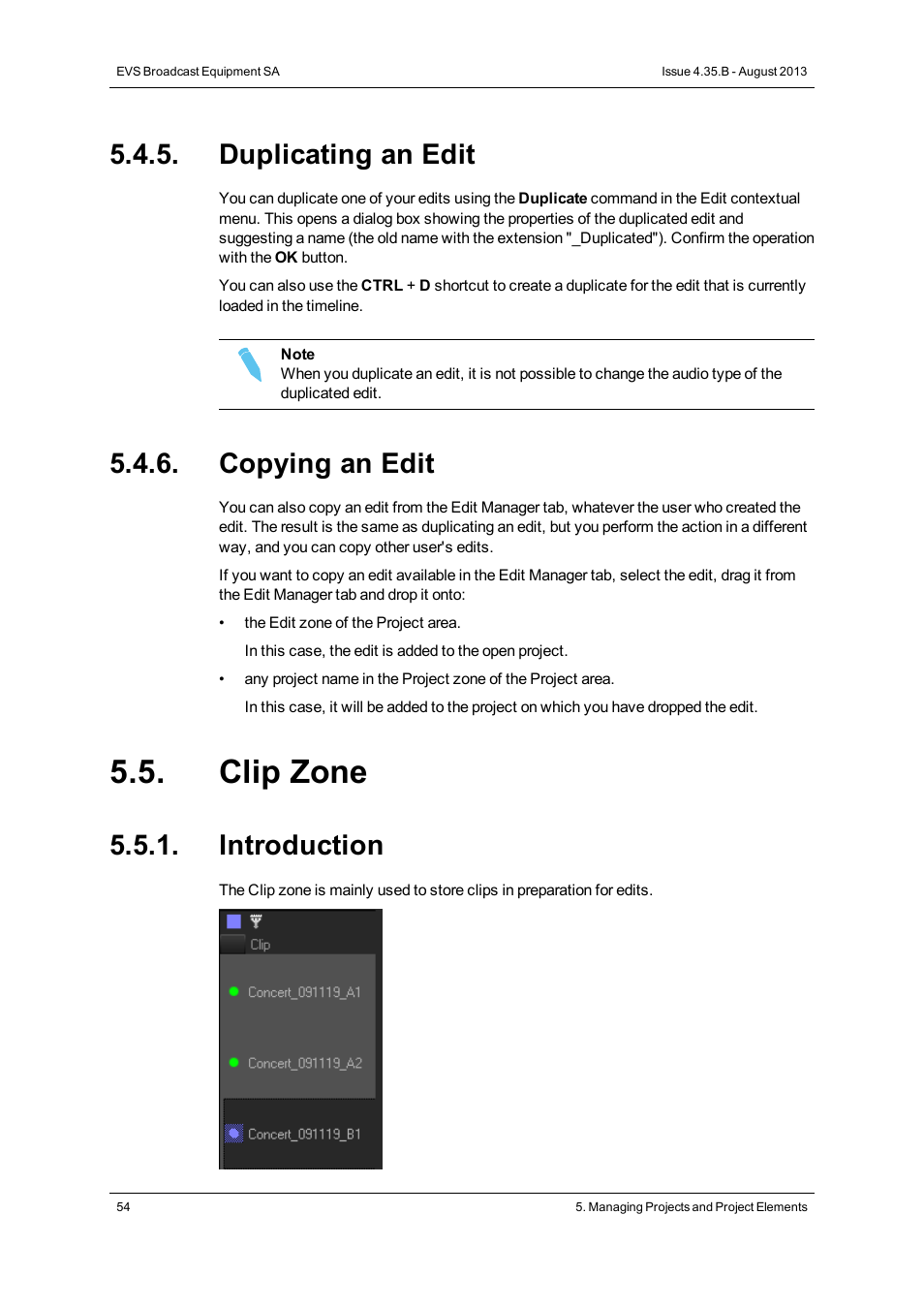 Duplicating an edit, Copying an edit, Clip zone | Introduction | EVS XEDIO CleanEdit Version 4.35 - August 2013 User Manual User Manual | Page 70 / 256