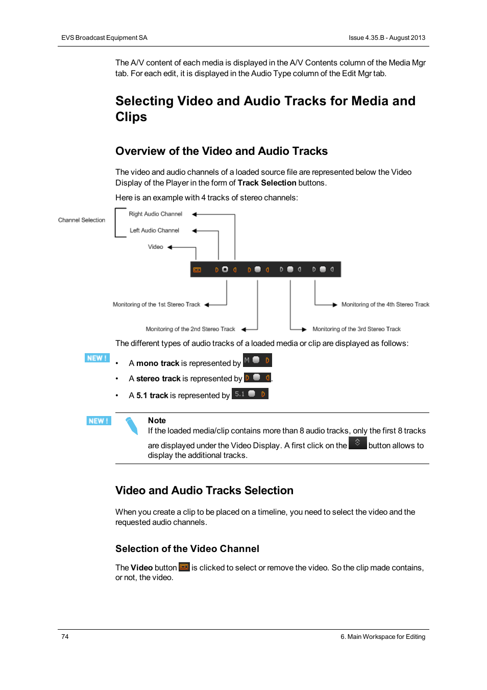 Overview of the video and audio tracks, Video and audio tracks selection | EVS XEDIO CleanEdit Version 4.35 - August 2013 User Manual User Manual | Page 90 / 256
