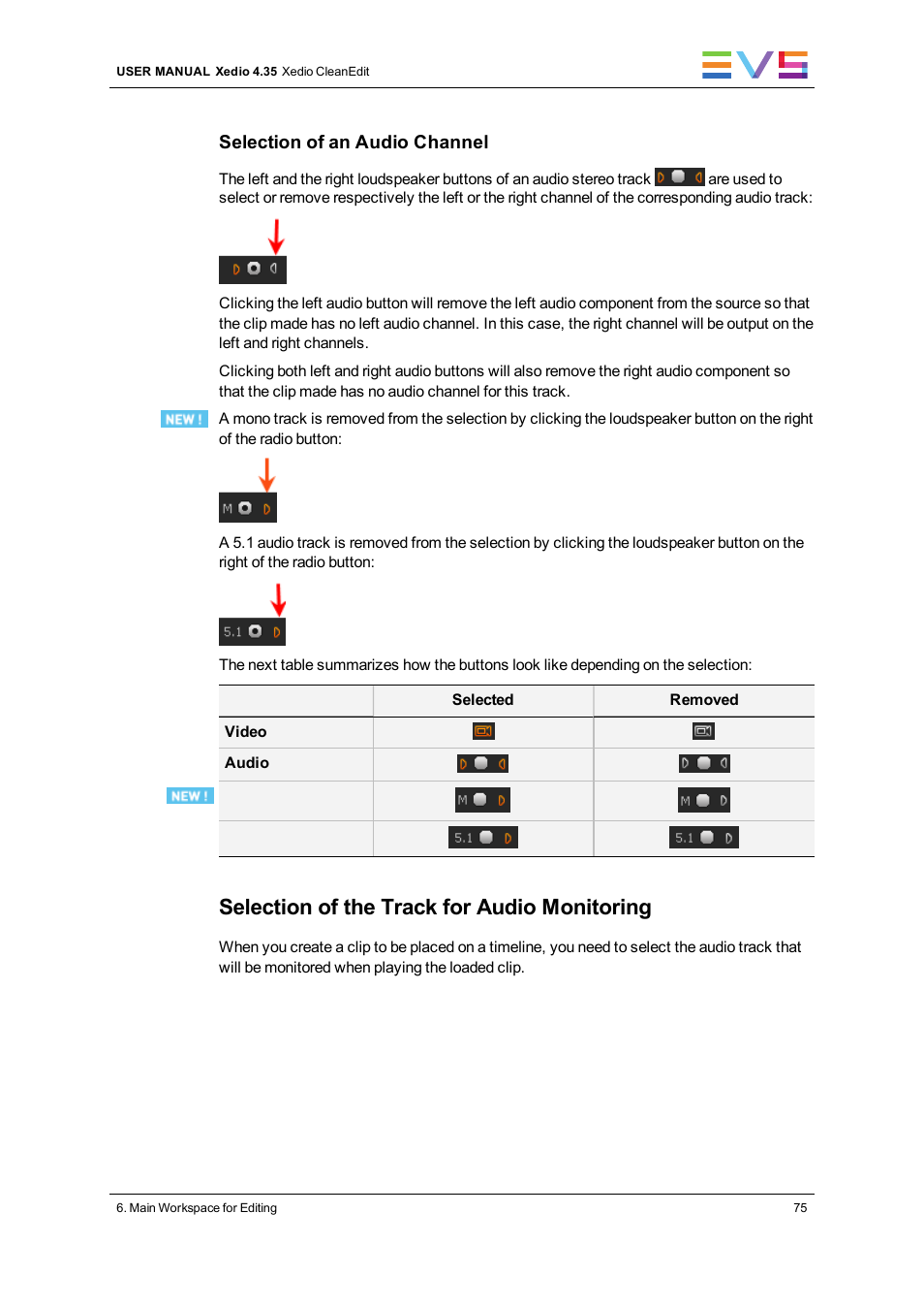 Selection of the track for audio monitoring | EVS XEDIO CleanEdit Version 4.35 - August 2013 User Manual User Manual | Page 91 / 256