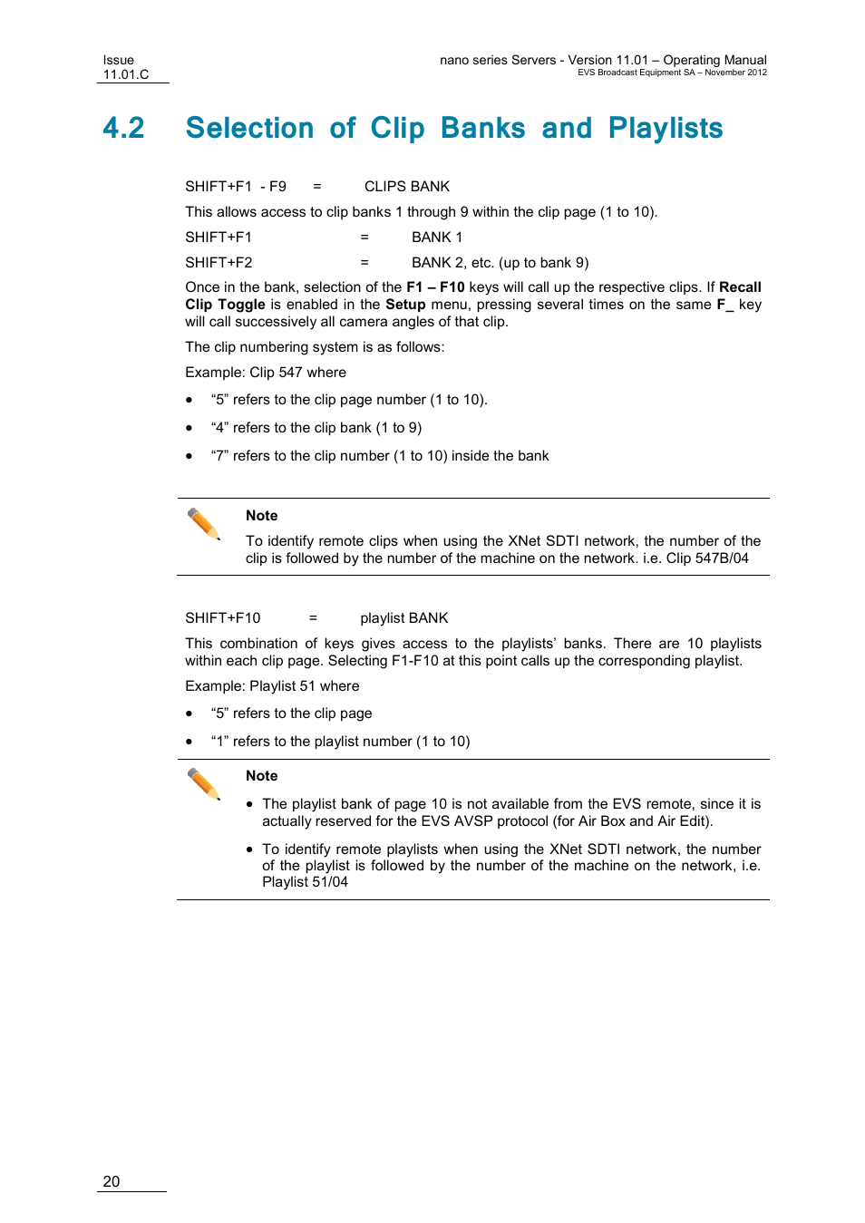 2 selection of clip banks and playlists | EVS XTnano Version 11.01 - November 2012 Operation Manual User Manual | Page 28 / 102
