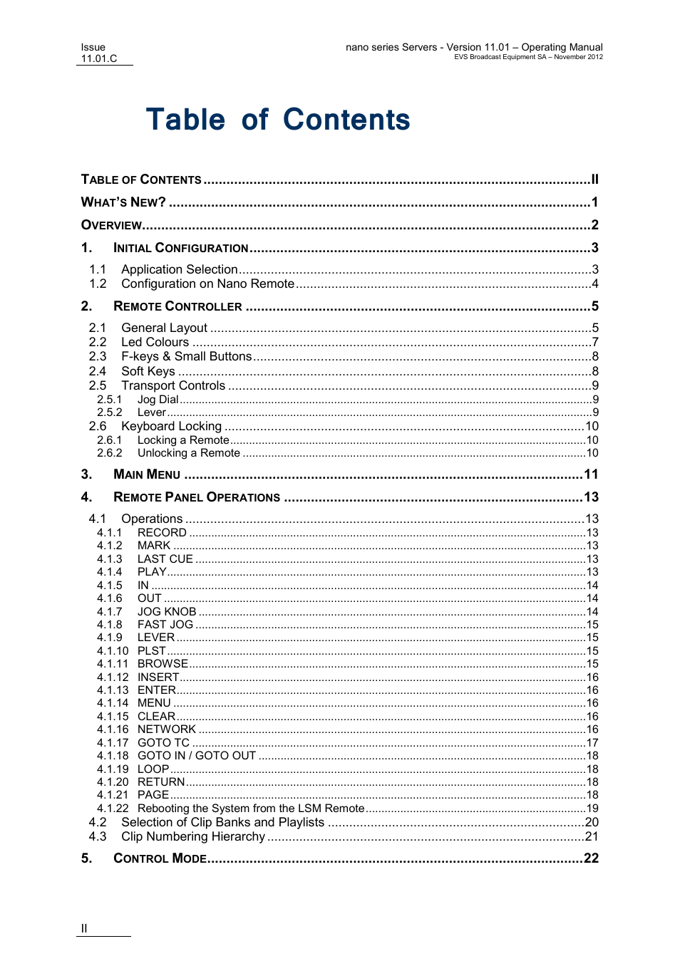 EVS XTnano Version 11.01 - November 2012 Operation Manual User Manual | Page 4 / 102