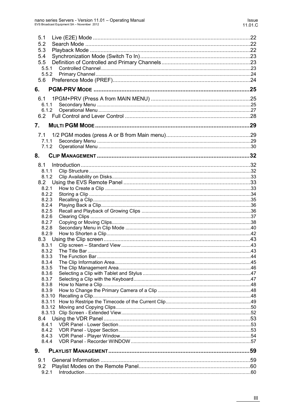 EVS XTnano Version 11.01 - November 2012 Operation Manual User Manual | Page 5 / 102