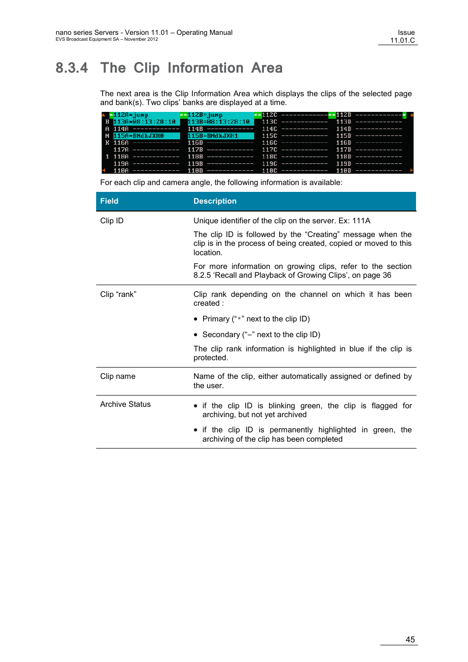 4 the clip information area, The clip information area | EVS XTnano Version 11.01 - November 2012 Operation Manual User Manual | Page 53 / 102