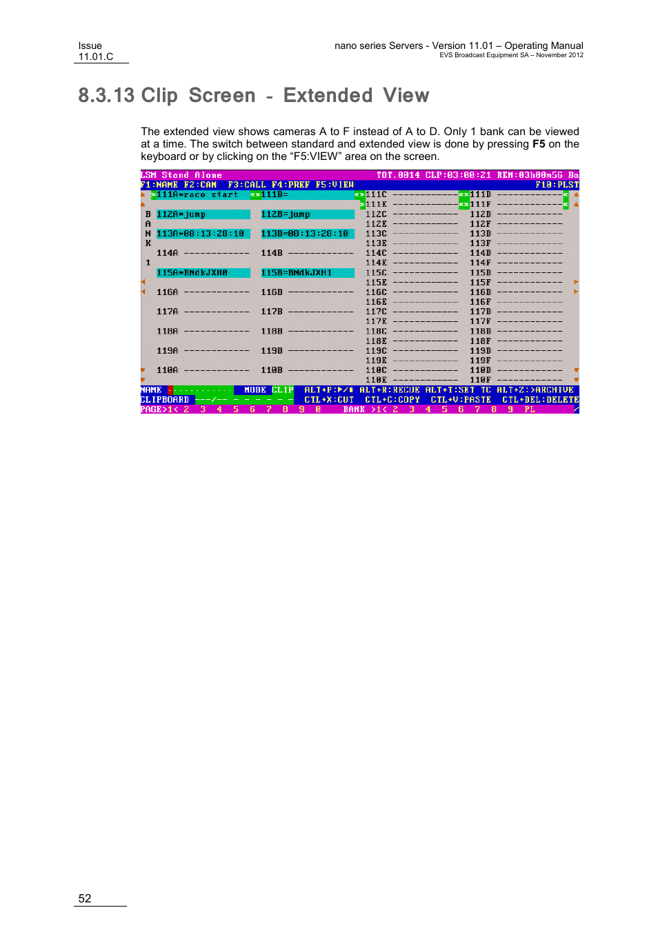 13 clip screen - extended view, Clip screen - extended view, On 8.3.13 ‘clip screen - extended view | Age 52 | EVS XTnano Version 11.01 - November 2012 Operation Manual User Manual | Page 60 / 102