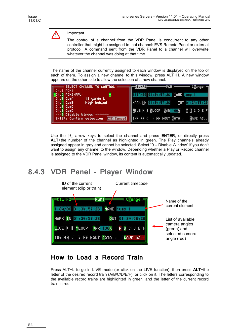 3 vdr panel - player window, How to load a record train, Vdr panel - player window | EVS XTnano Version 11.01 - November 2012 Operation Manual User Manual | Page 62 / 102