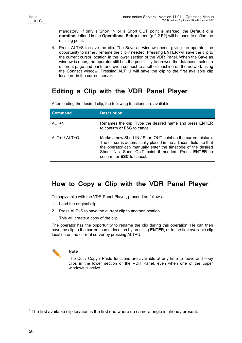 Editing a clip with the vdr panel player, How to copy a clip with the vdr panel player | EVS XTnano Version 11.01 - November 2012 Operation Manual User Manual | Page 64 / 102