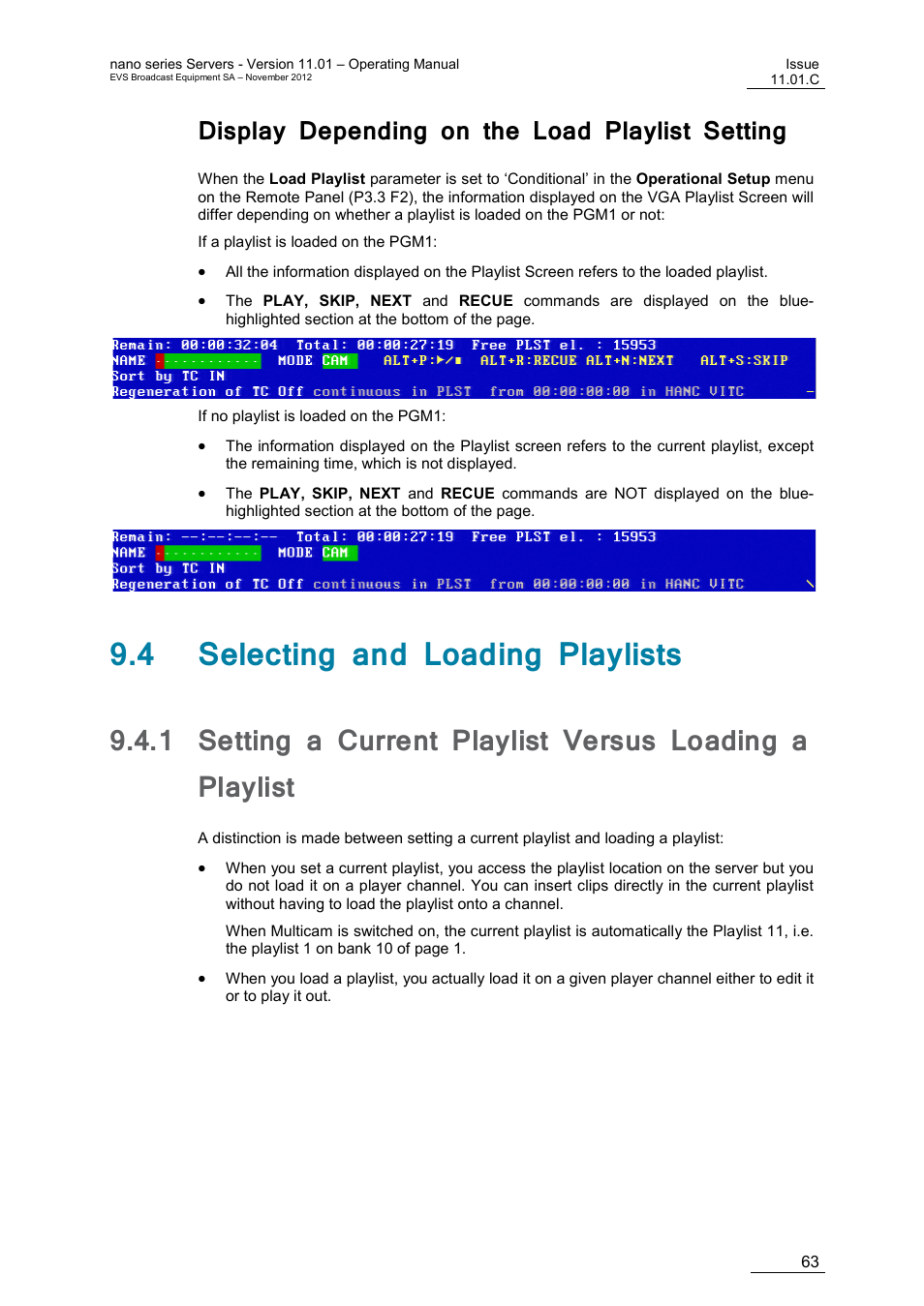 Display depending on the load playlist setting, 4 selecting and loading playlists | EVS XTnano Version 11.01 - November 2012 Operation Manual User Manual | Page 71 / 102