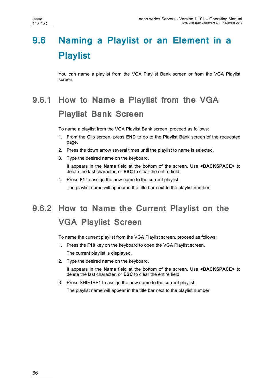 6 naming a playlist or an element in a playlist | EVS XTnano Version 11.01 - November 2012 Operation Manual User Manual | Page 74 / 102