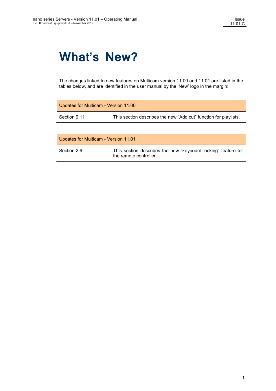 What’s new | EVS XTnano Version 11.01 - November 2012 Operation Manual User Manual | Page 9 / 102