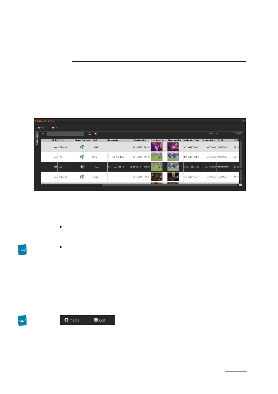 Database list pane, 1 overview of the database list, Database list display | Displayed columns, Overview of the database list, 2 database list display | EVS Xedio Approval Version 4.1 - December 2011 User Manual User Manual | Page 19 / 33