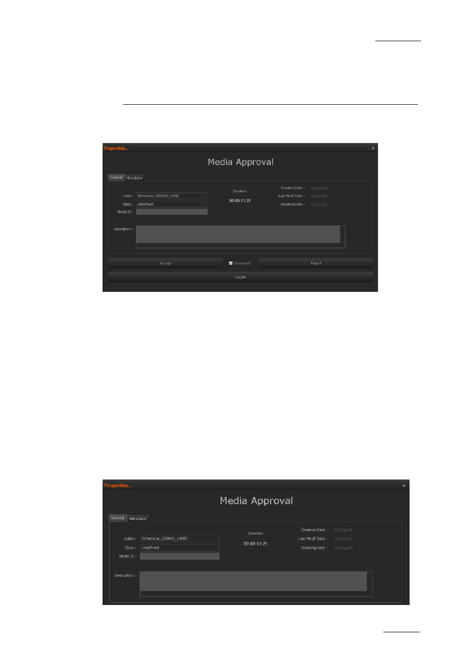 Approval pane, 1 item properties, Media | Item properties | EVS Xedio Approval Version 4.1 - December 2011 User Manual User Manual | Page 31 / 33