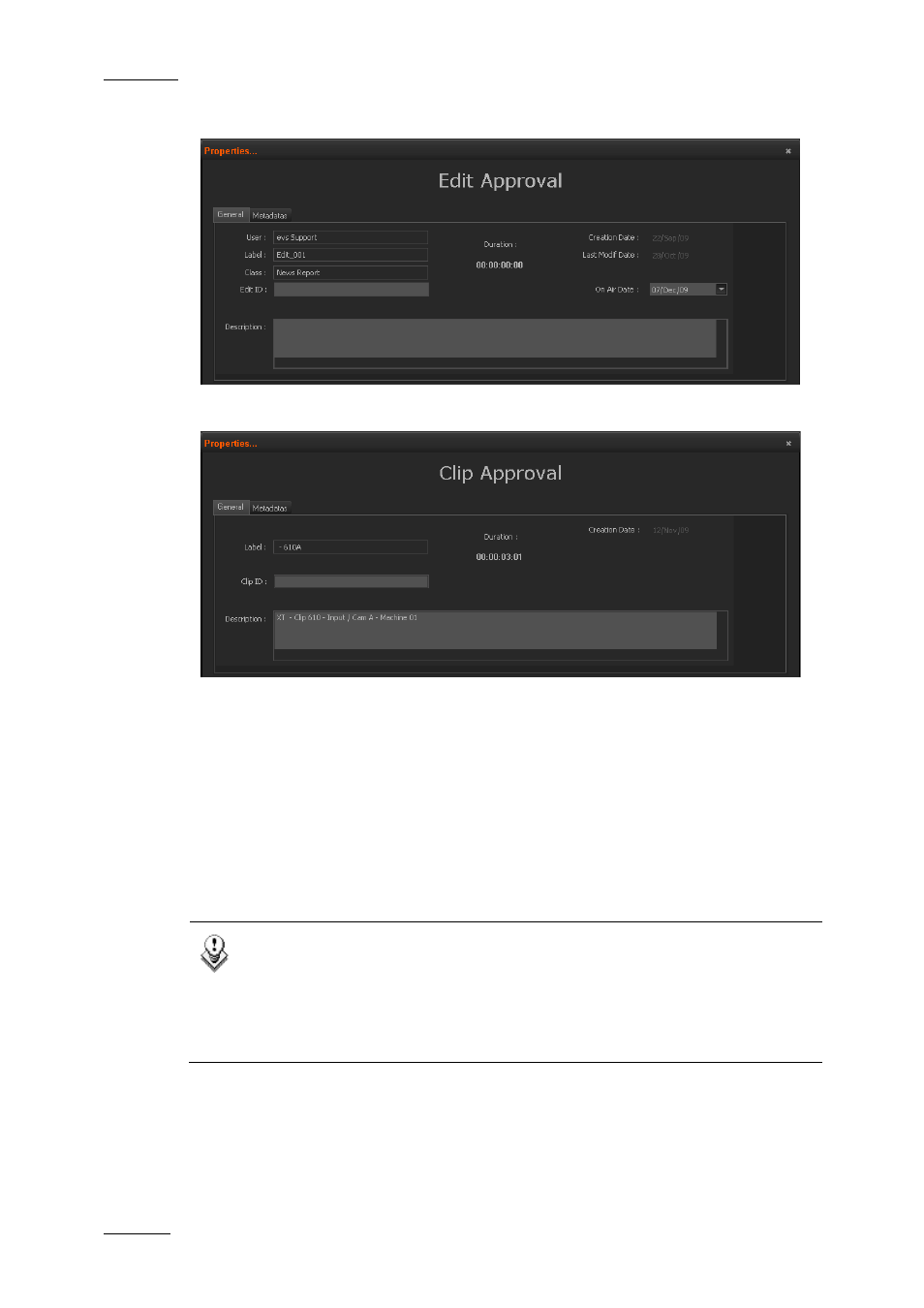 Edit, Clip, 2 acceptance buttons | Acceptance buttons | EVS Xedio Approval Version 4.1 - December 2011 User Manual User Manual | Page 32 / 33