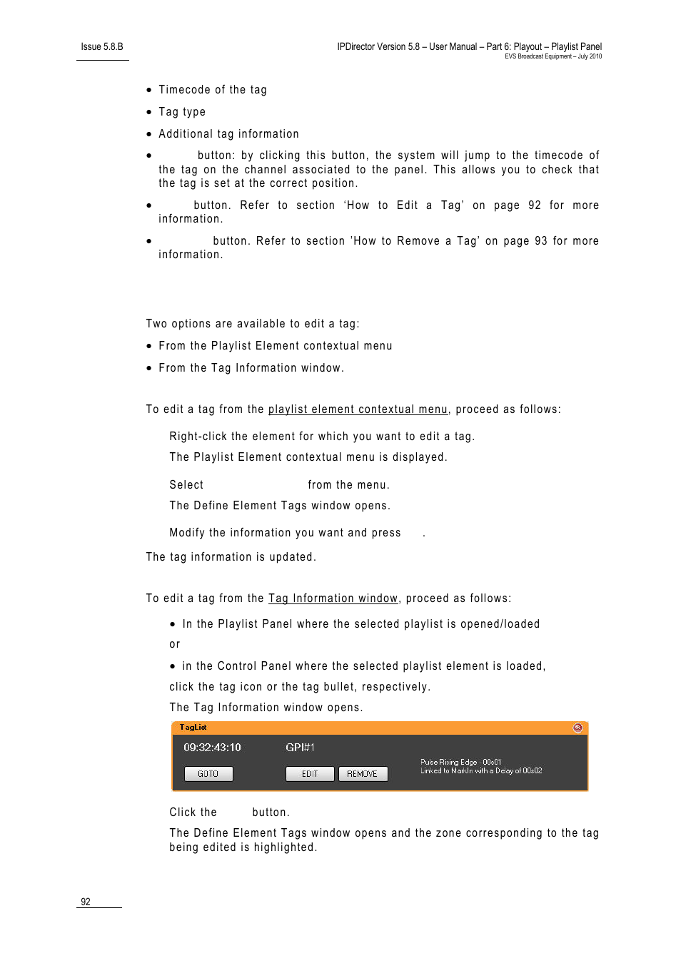 How to edit a tag | EVS IPDirector Version 5.8 - July 2010 Part 6 User's Manual User Manual | Page 103 / 178