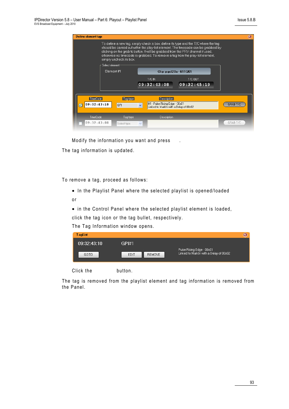 How to remove a tag, 93 f | EVS IPDirector Version 5.8 - July 2010 Part 6 User's Manual User Manual | Page 104 / 178