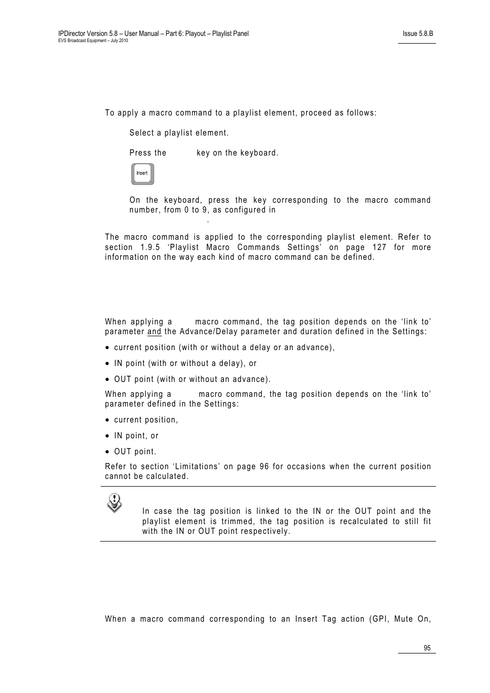How to apply a macro command to a playlist element, Applying a macro command on linked playlists, Insert tag macro command | EVS IPDirector Version 5.8 - July 2010 Part 6 User's Manual User Manual | Page 106 / 178