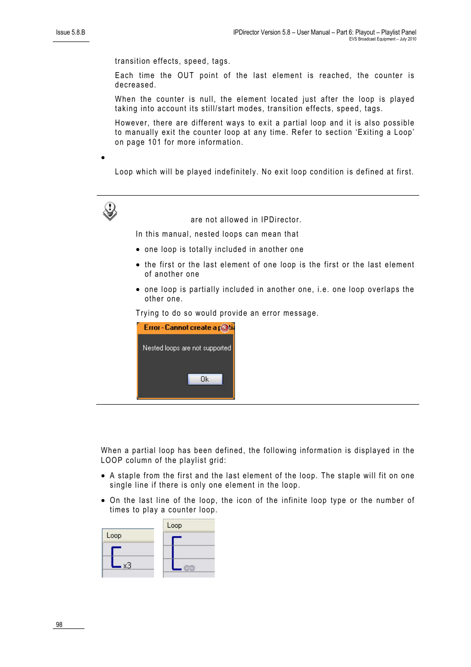 Display of partial loops in the playlist grid | EVS IPDirector Version 5.8 - July 2010 Part 6 User's Manual User Manual | Page 109 / 178