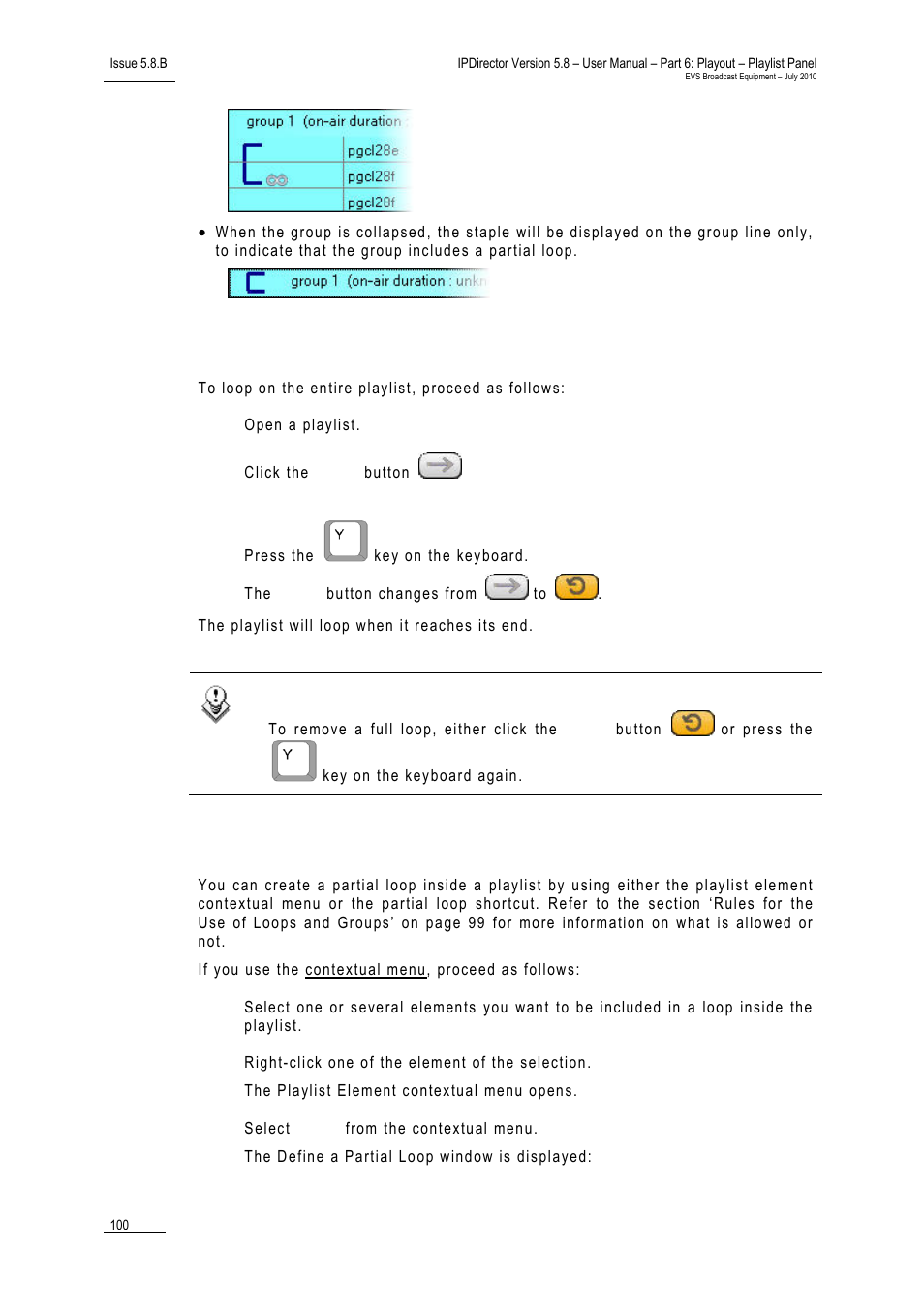 How to activate the global loop mode, How to define a partial loop | EVS IPDirector Version 5.8 - July 2010 Part 6 User's Manual User Manual | Page 111 / 178