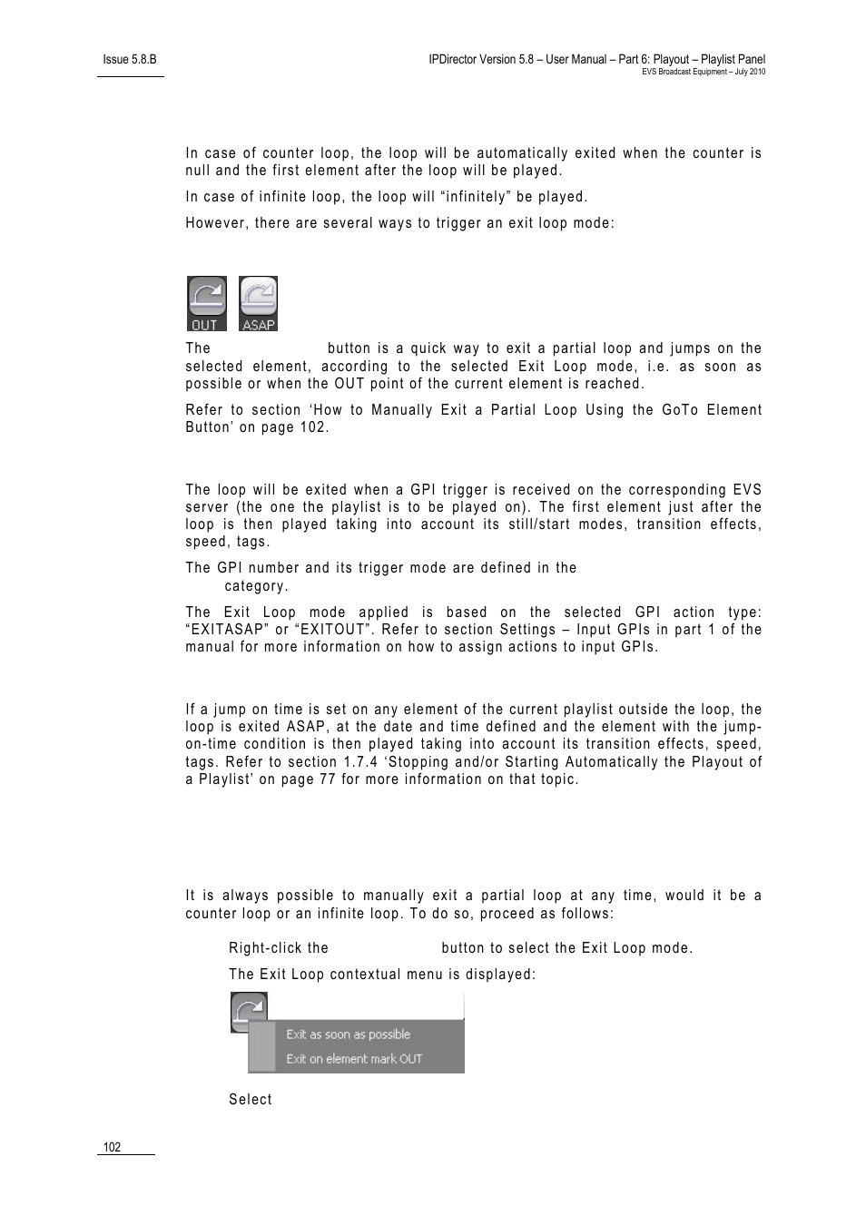 Exit loop triggers, Using the goto element button, Using a gpi | Using a jump-on-time condition | EVS IPDirector Version 5.8 - July 2010 Part 6 User's Manual User Manual | Page 113 / 178
